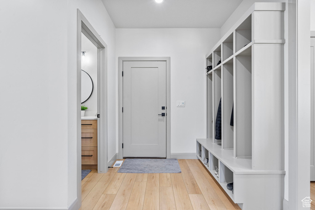 Mudroom featuring light hardwood / wood-style flooring