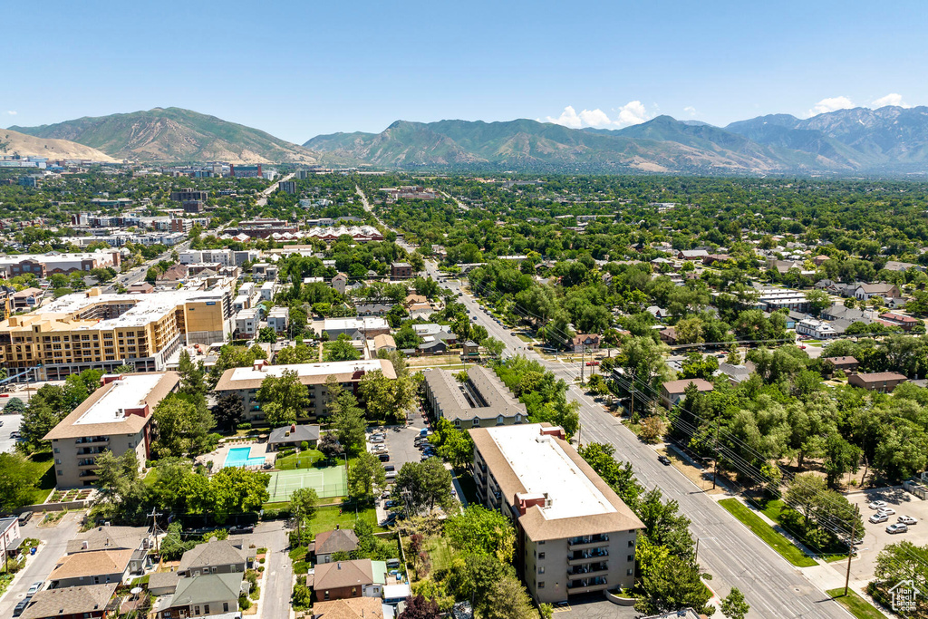 Drone / aerial view with a mountain view