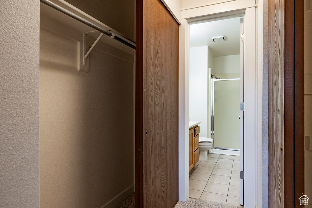 Interior space with light tile floors