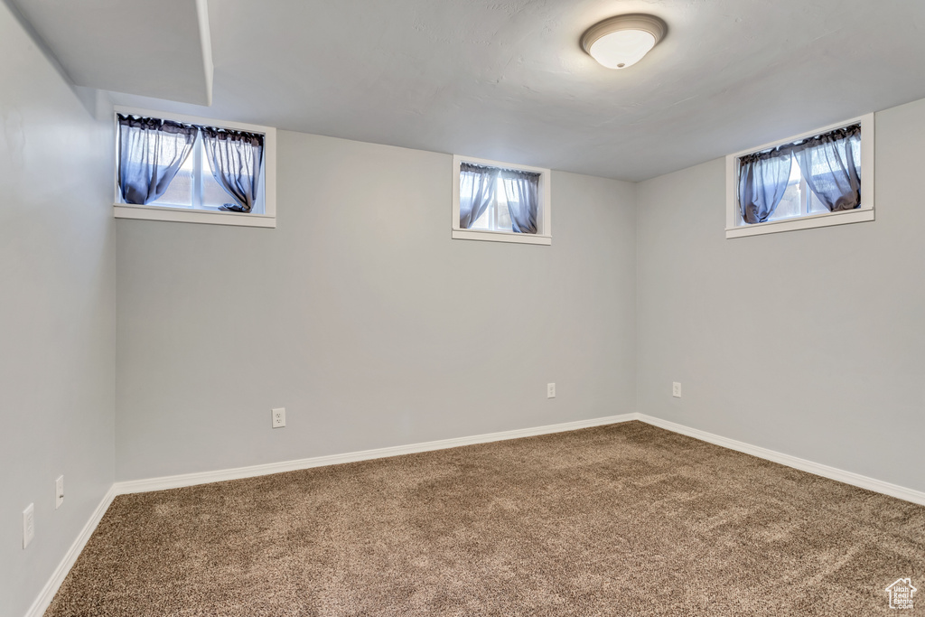 Basement with carpet flooring and plenty of natural light