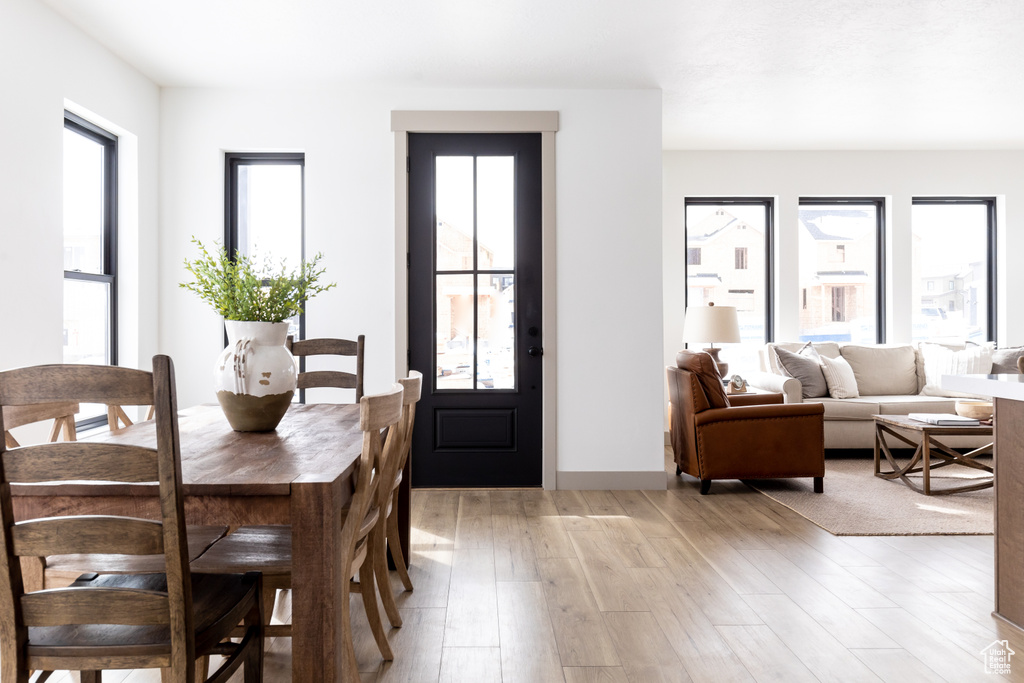 Dining area featuring a wealth of natural light and wood-type flooring