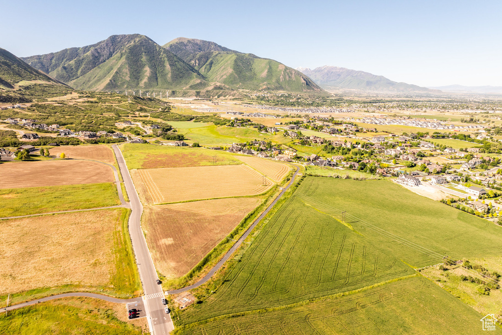 Drone / aerial view featuring a mountain view and a rural view