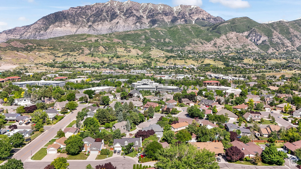 Drone / aerial view with a mountain view