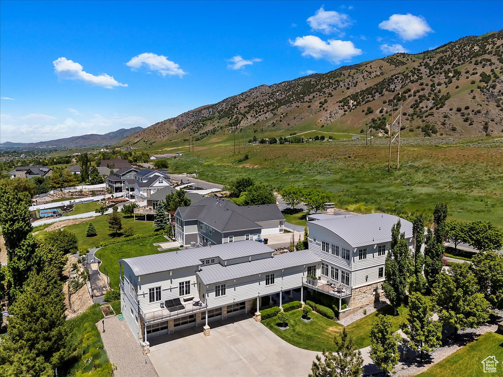 Aerial view featuring a mountain view