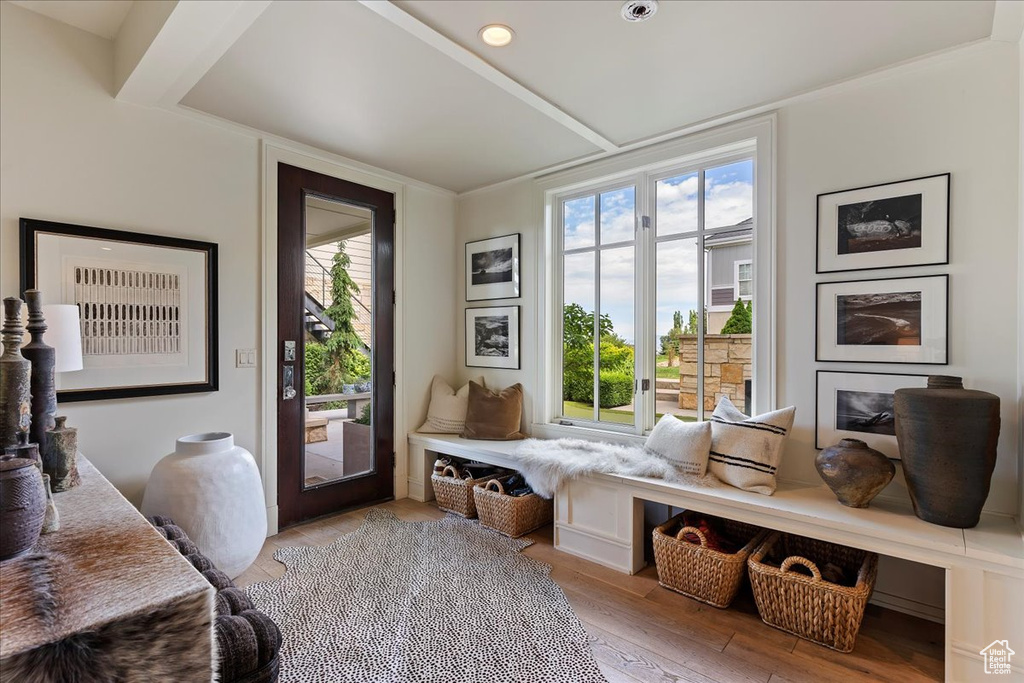 Interior space with hardwood / wood-style floors