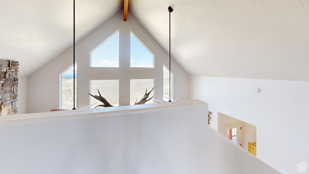 Interior details featuring beamed ceiling