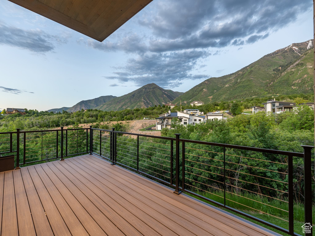 Wooden deck with a mountain view