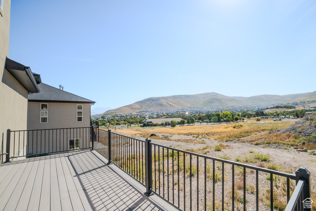 Wooden deck with a mountain view