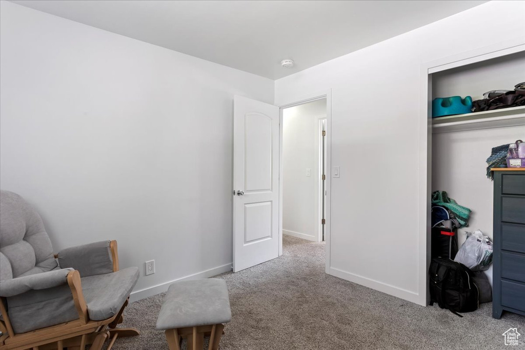 Sitting room featuring carpet floors