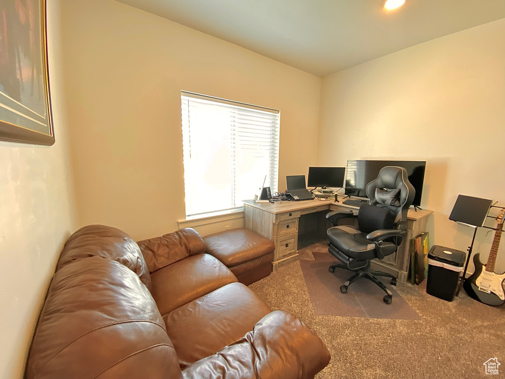 Home office with carpet flooring