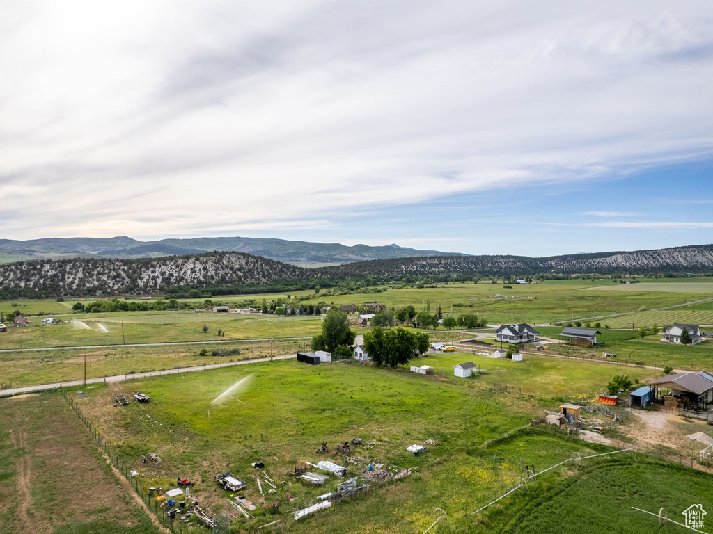 Aerial view with a mountain view and a rural view