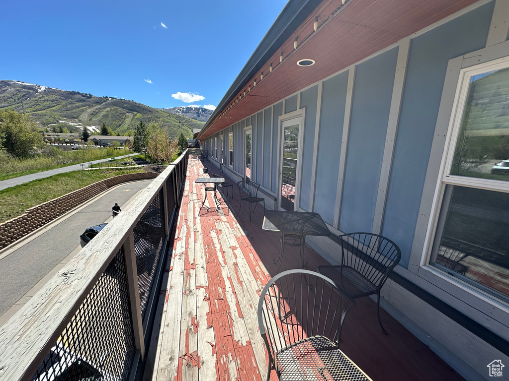 Balcony with a mountain view