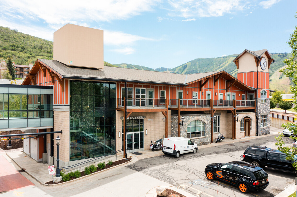 View of building exterior featuring a mountain view