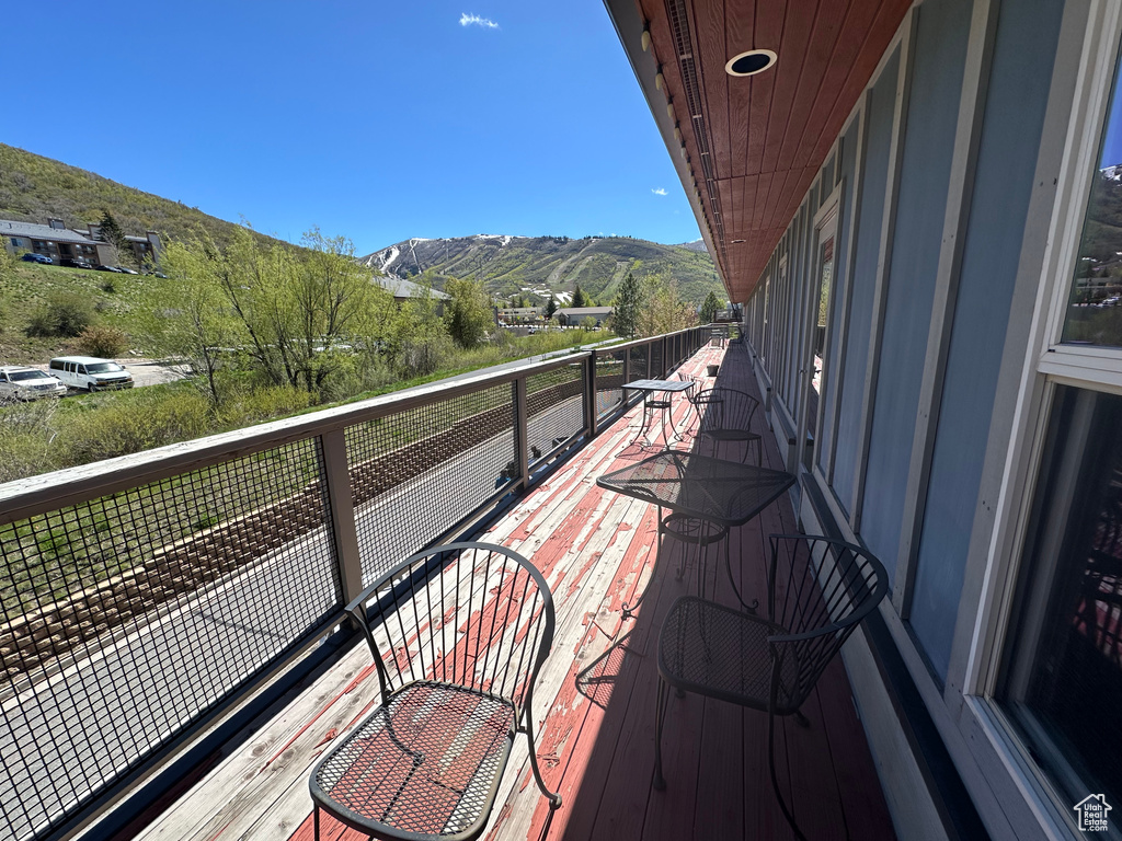 Balcony with a mountain view