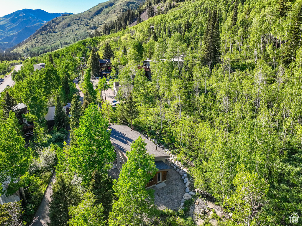 Aerial view featuring a mountain view