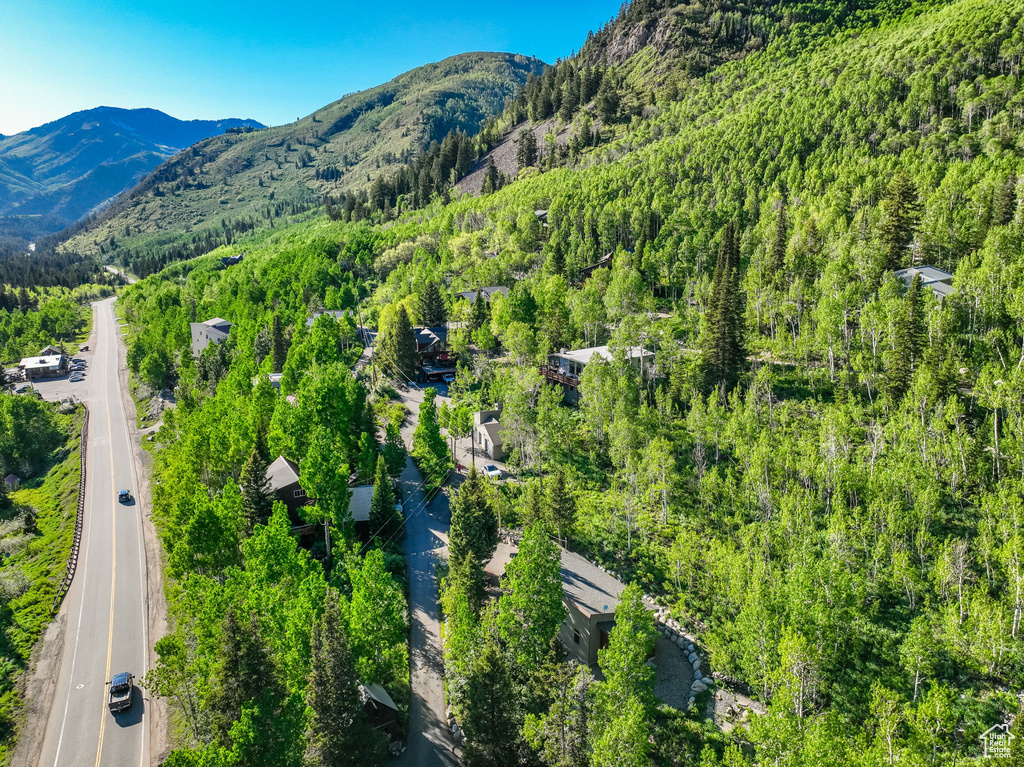 Birds eye view of property with a mountain view