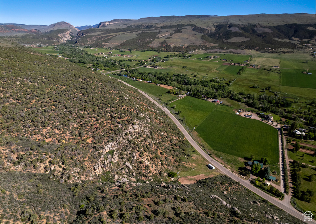 Aerial view with a mountain view and a rural view