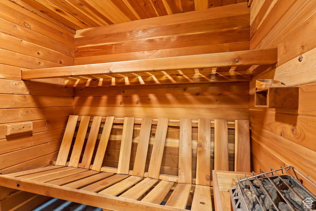 View of sauna with wood walls