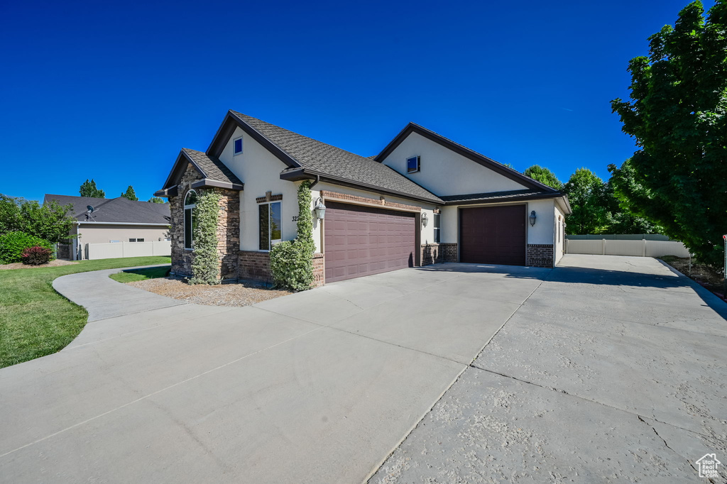 View of front of home featuring a garage