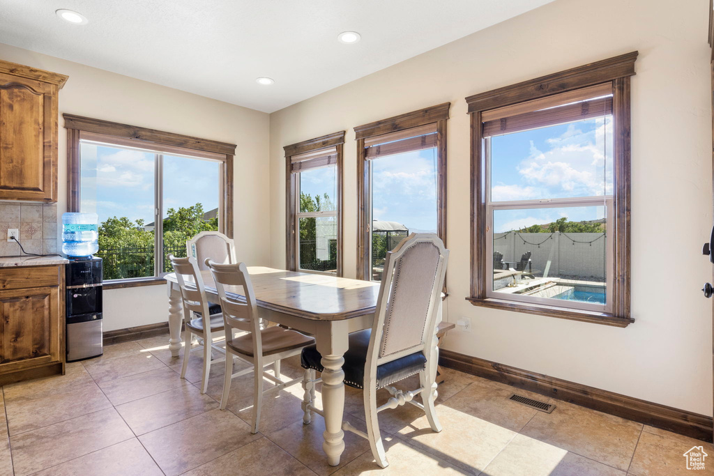 View of tiled dining room