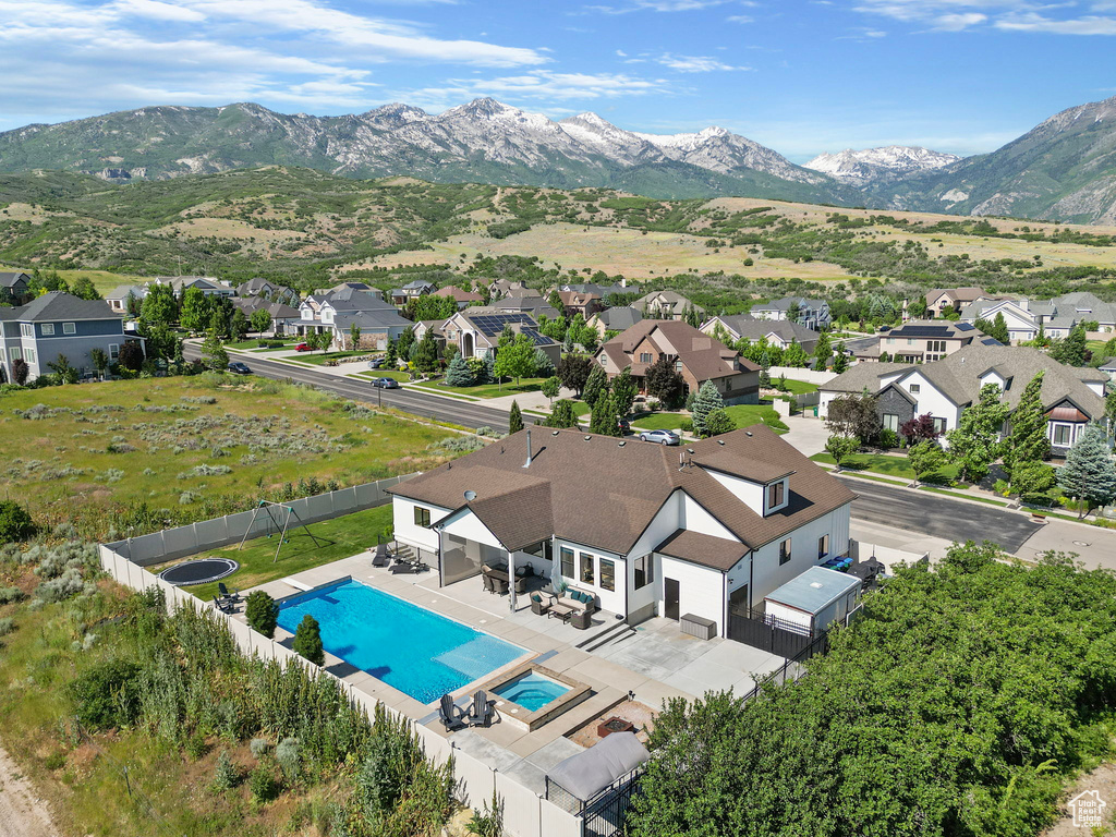 Aerial view featuring a mountain view