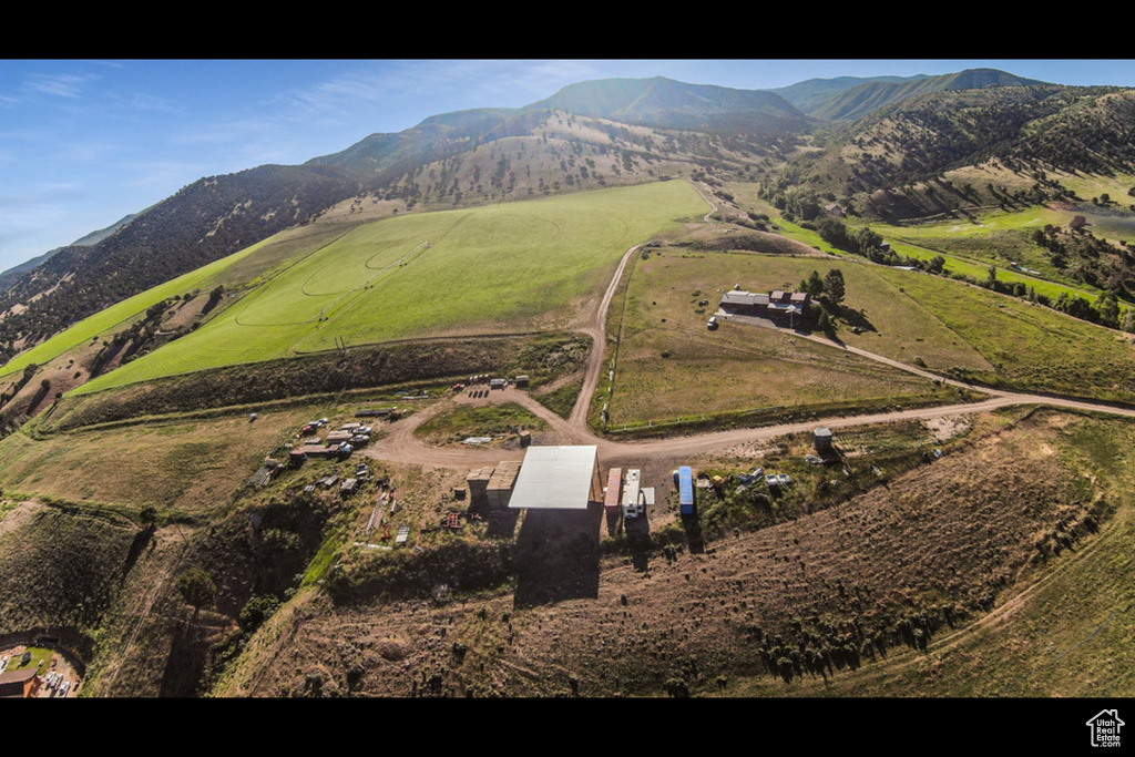 Aerial view featuring a mountain view and a rural view