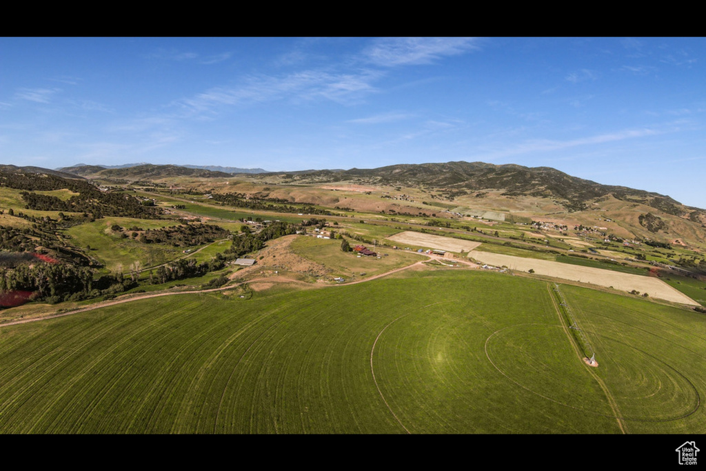 Drone / aerial view featuring a mountain view and a rural view