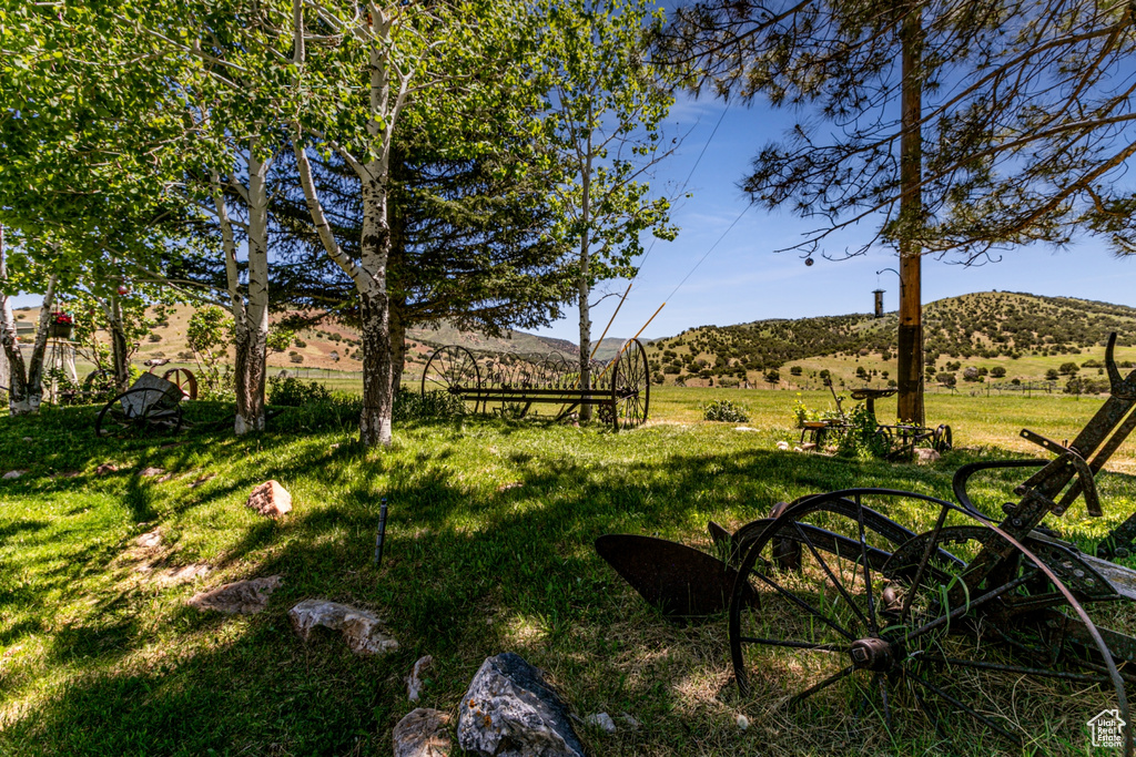 View of yard with a mountain view and a rural view