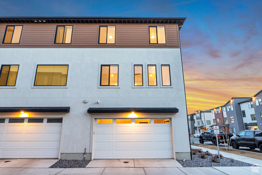 View of front of home featuring a garage