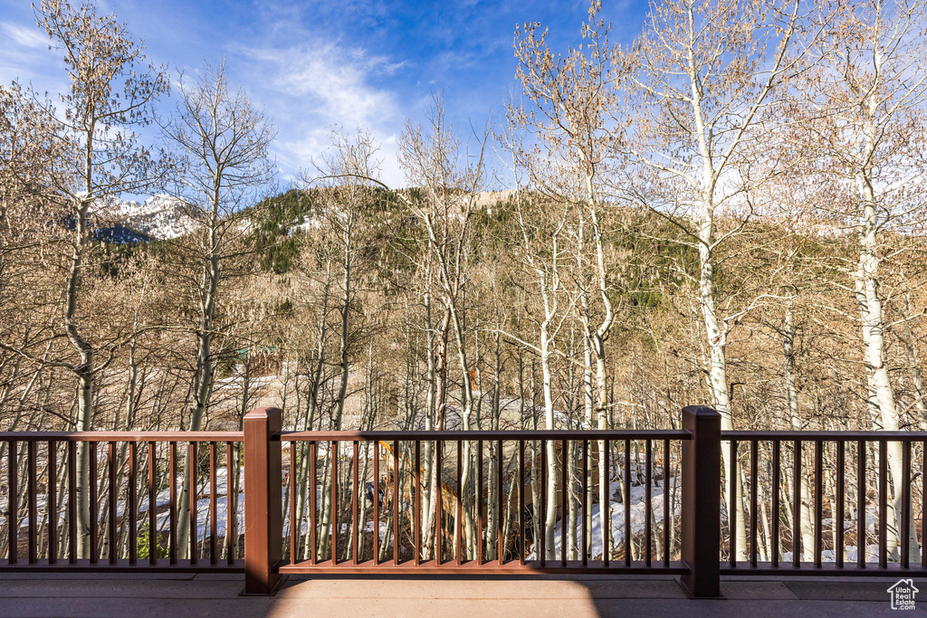 Wooden deck with a mountain view