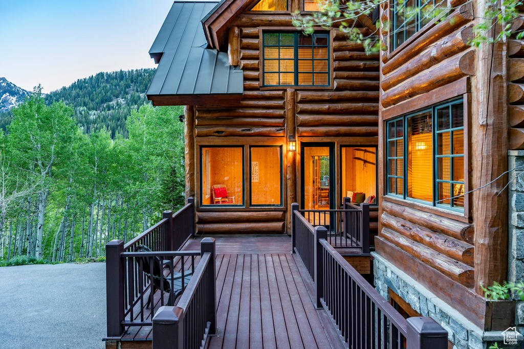 Wooden terrace with a mountain view