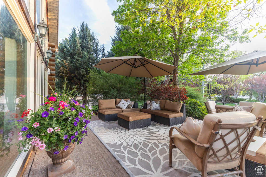 View of patio featuring an outdoor living space