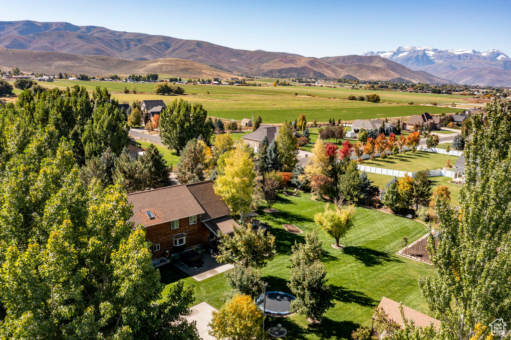 Drone / aerial view of a mountain backdrop