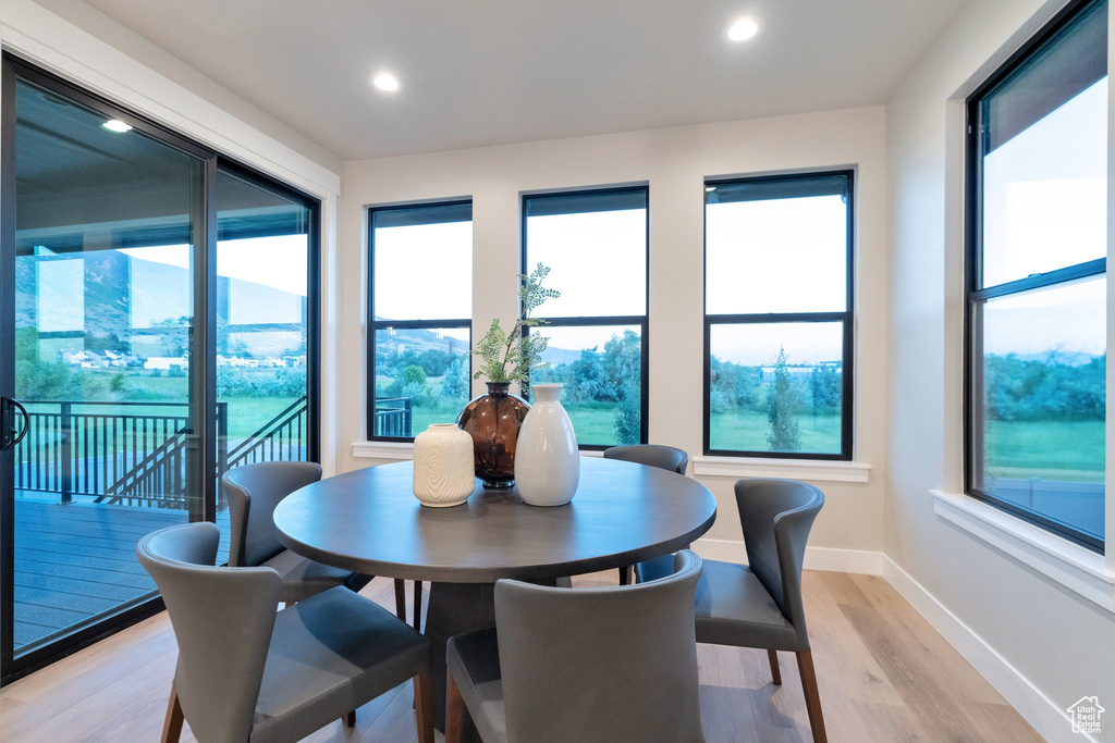 Dining room with light wood-type flooring