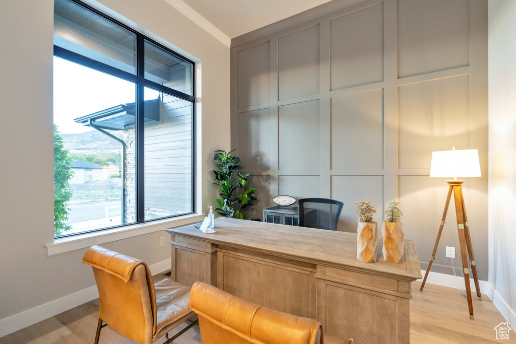 Office featuring light hardwood / wood-style flooring