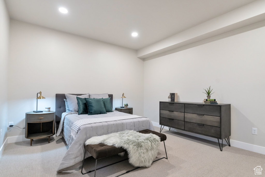 Bedroom with carpet flooring