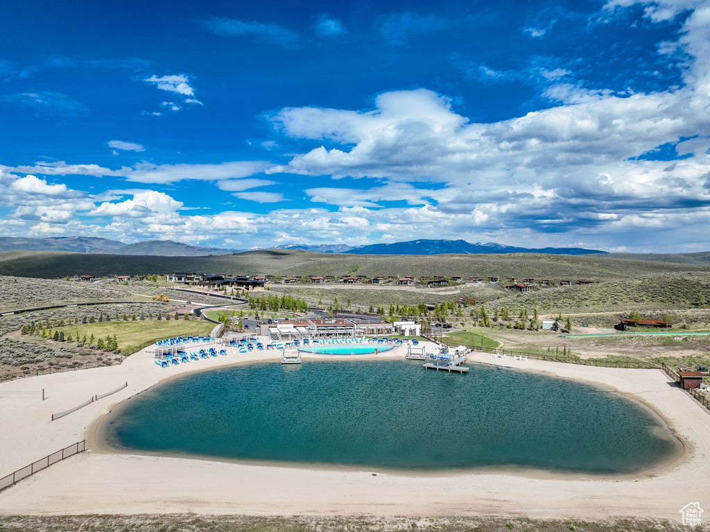 View of pool featuring a mountain view