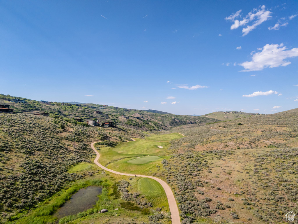 Aerial view featuring a mountain view