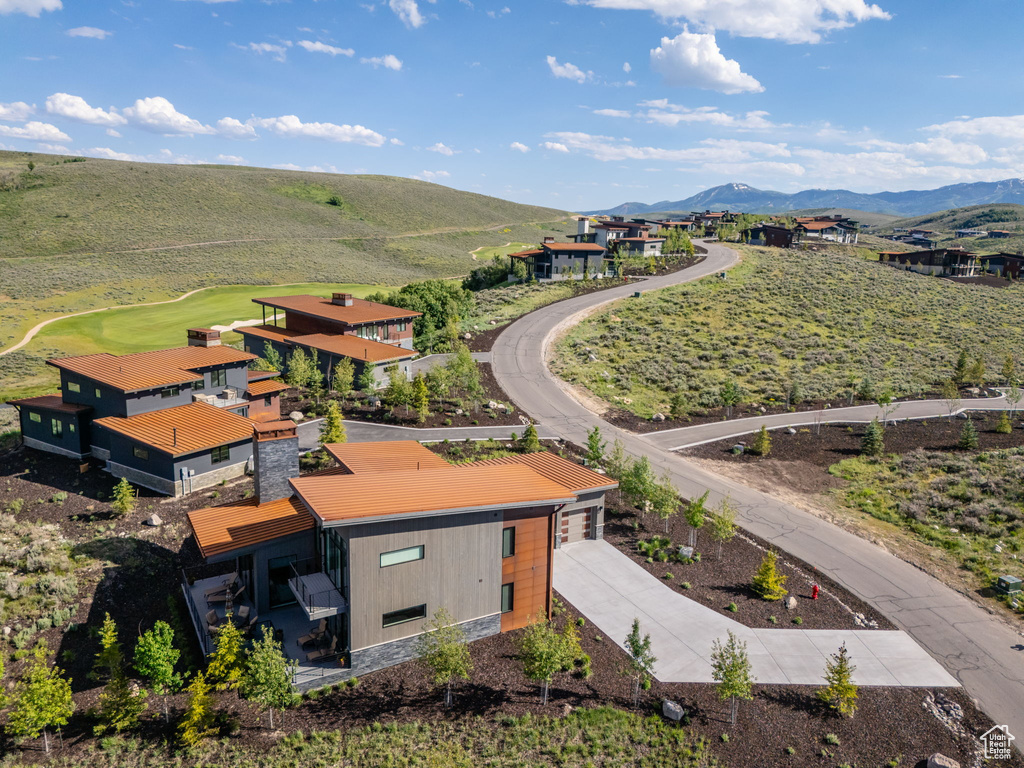 Aerial view featuring a mountain view