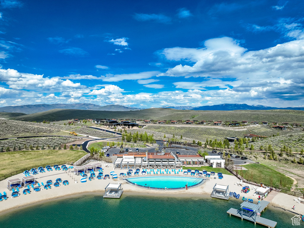 Drone / aerial view featuring a mountain view