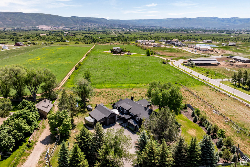 Aerial view with a mountain view and a rural view