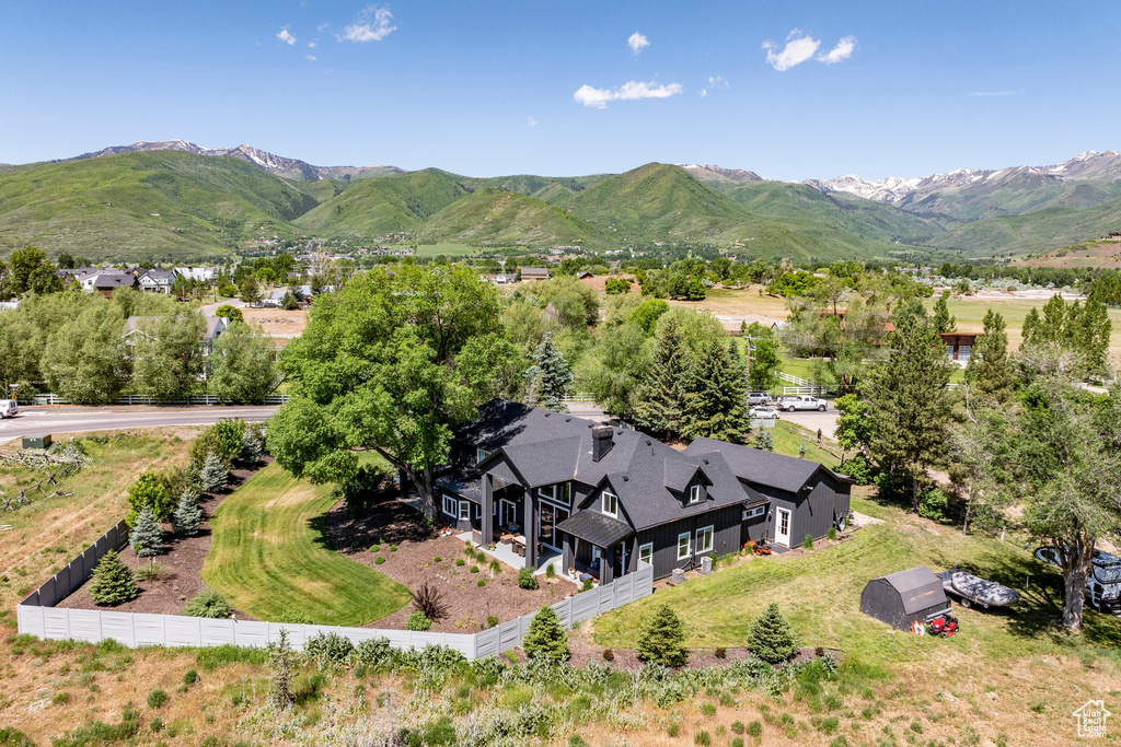 Drone / aerial view with a mountain view