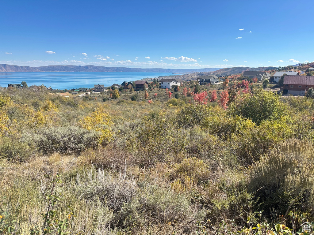 Mountain view featuring a water view