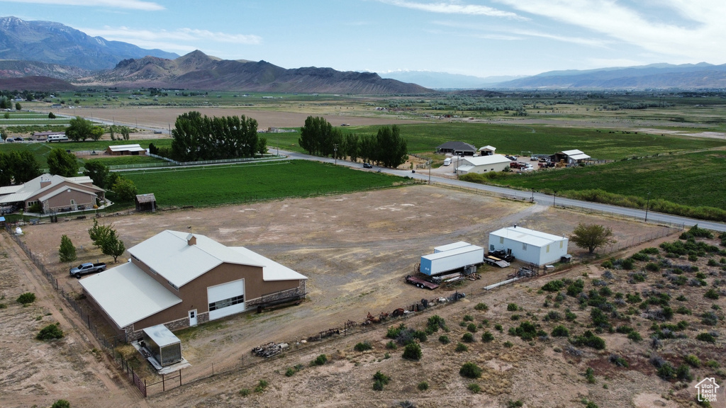 Bird's eye view featuring a rural view and a mountain view