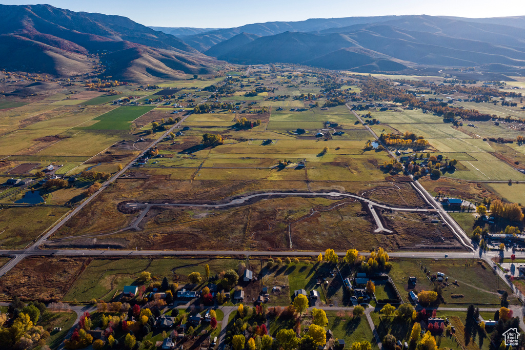 Birds eye view of property with a mountain view