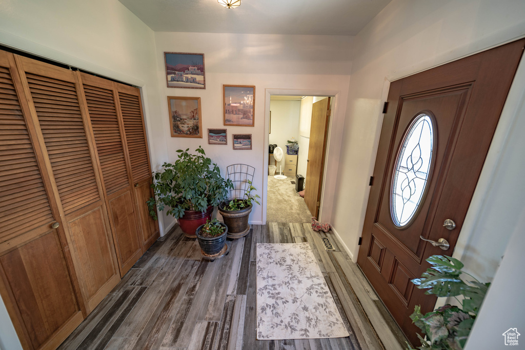 Foyer entrance featuring dark hardwood / wood-style flooring