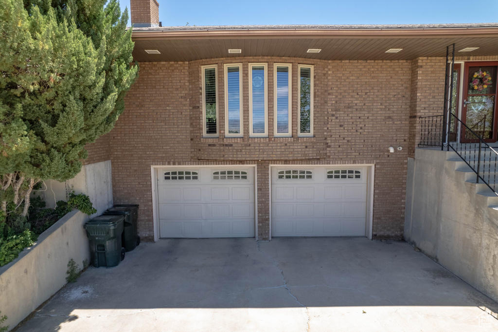 Exterior space featuring a garage