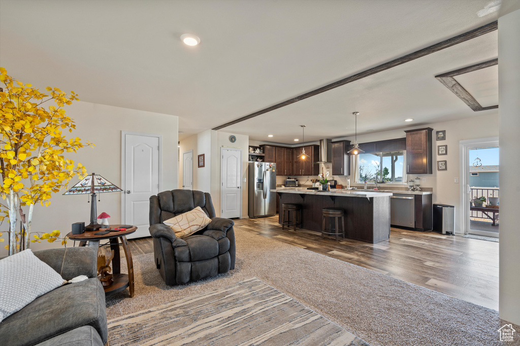 Living room featuring light hardwood / wood-style flooring