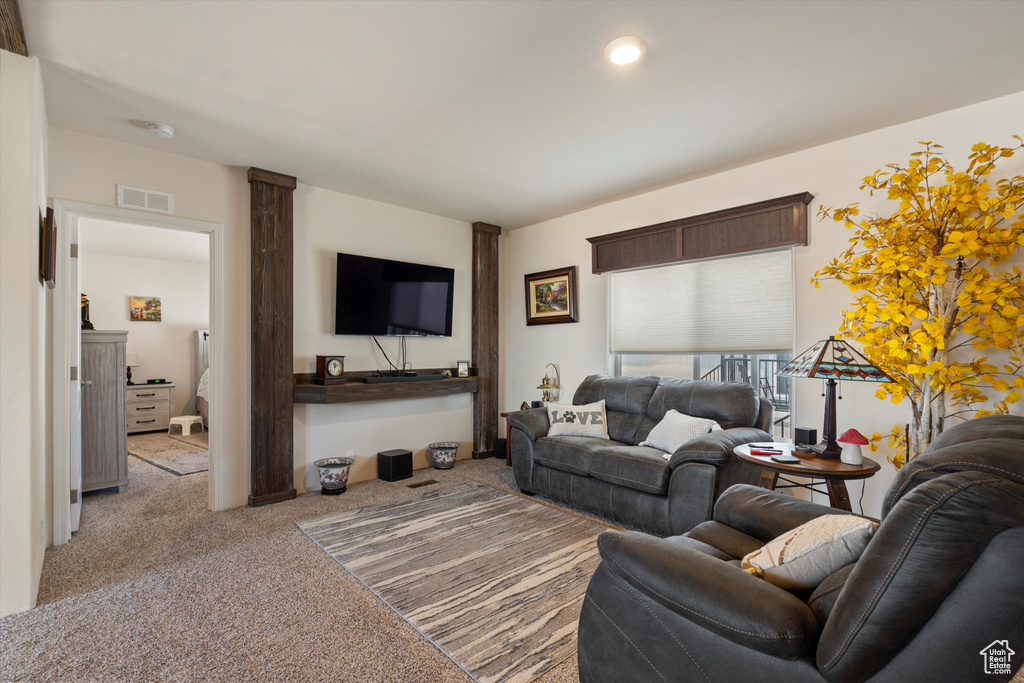 Living room featuring carpet