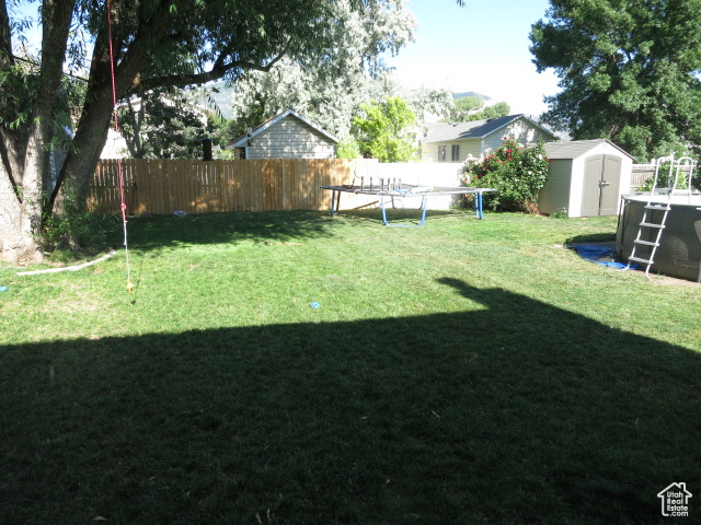 View of yard with a shed